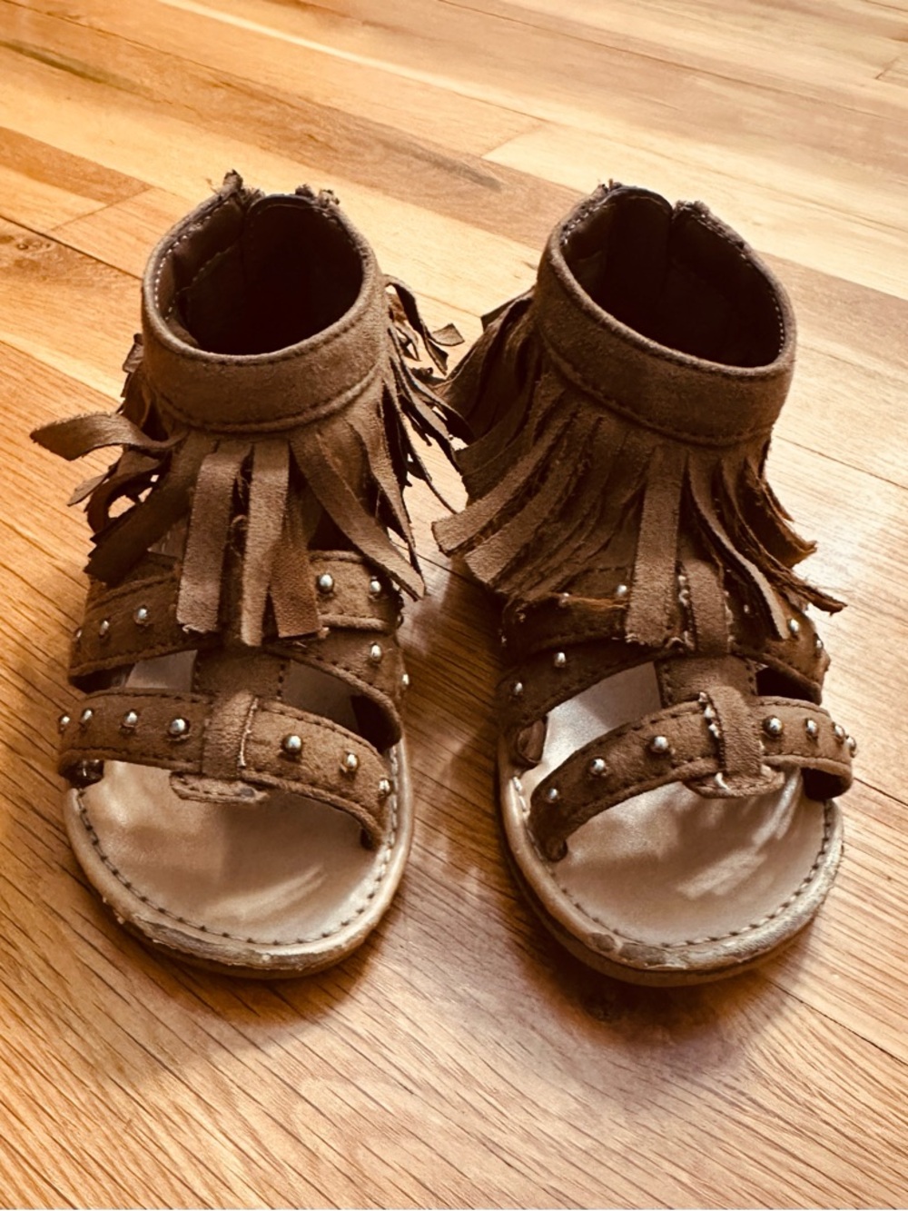 Girls Brown Fringe Studded‎ Sandals - Trendy Kids Summer Shoes